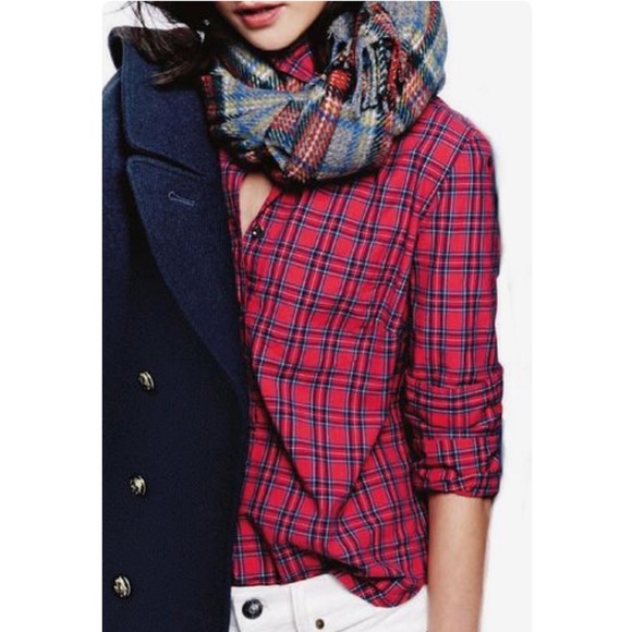 J. Crew Tops - J.Crew red Tartan popover sz 00.